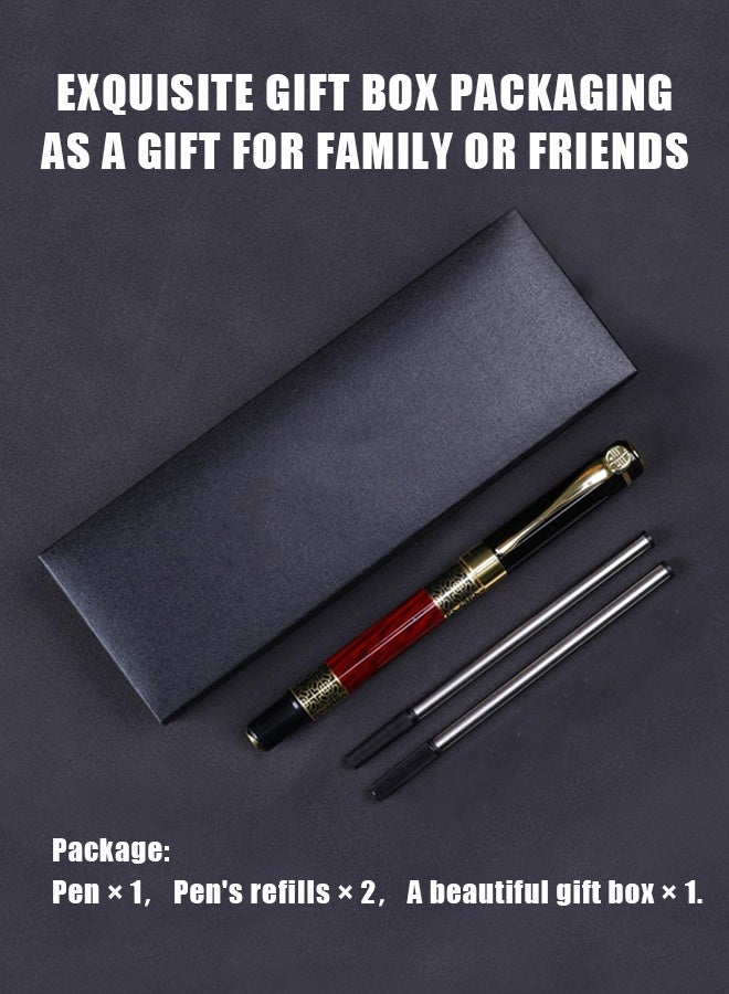 BiuTFon Expert Ballpoint Pen Red Wood Grain with Chrome Trim Luxury, Line 0.5mm Tip Come 2 Pieces Ink Refill, Nice BallPens Classy Gift Box for Student, Executive, Office (Black Ink) - Image 3