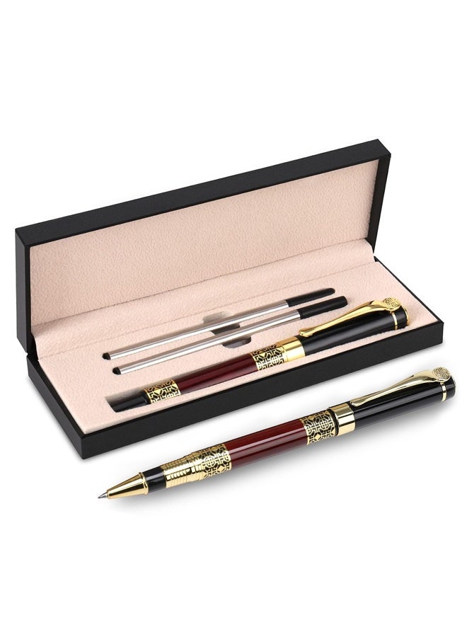 BiuTFon Expert Ballpoint Pen Red Wood Grain with Chrome Trim Luxury, Line 0.5mm Tip Come 2 Pieces Ink Refill, Nice BallPens Classy Gift Box for Student, Executive, Office (Black Ink) - Image 1