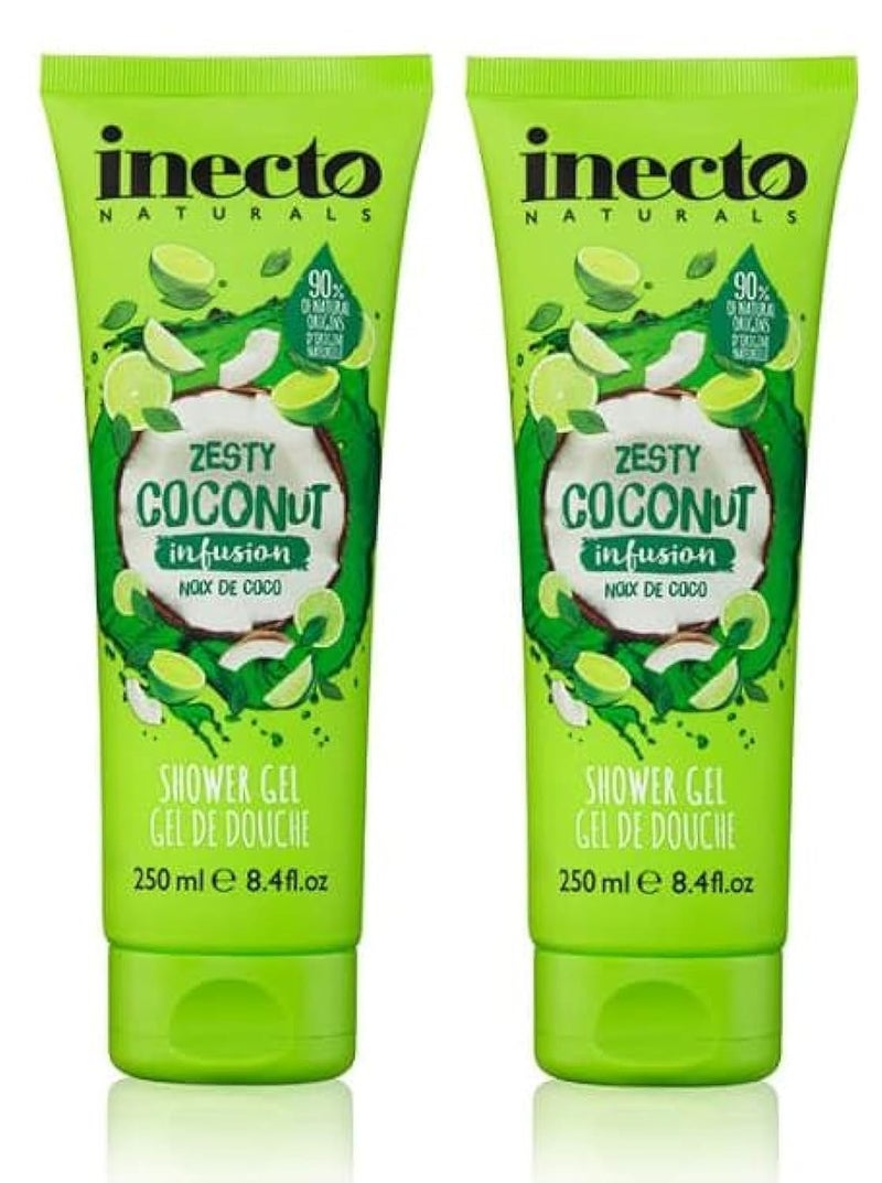 2X Inecto Zesty Coconut Infusion Shower Gel 250Ml, Lime & Mint