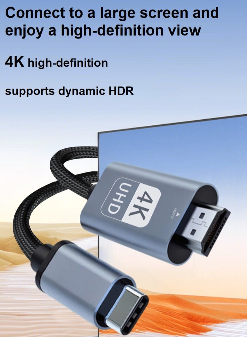 شيكسين كابل نقل بيانات عالي الدقة 4K@60Hz من النوع C إلى HDMI بطول 2 متر، محول USB 3.1 Type C Thunderbolt 3 إلى HDMI بدقة 4K 60Hz UHD متوافق مع - الهاتف المحمول/الكمبيوتر المحمول/الكمبيوتر/iPad/Android/iOS/Samsung/Projector، Samsung S24 S23 Ultra/Galaxy Z، MacBook Pro، Dell XPS، Huawei - Image 5