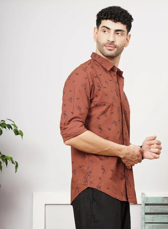 The Indian Garage Co Men Slim Fit Graphic Print Full Sleeves Spread Collar Casual Shirt