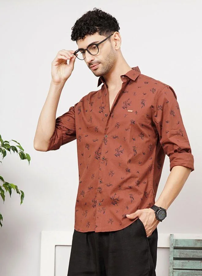 The Indian Garage Co Men Slim Fit Graphic Print Full Sleeves Spread Collar Casual Shirt