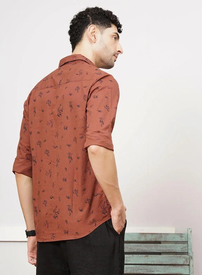 The Indian Garage Co Men Slim Fit Graphic Print Full Sleeves Spread Collar Casual Shirt