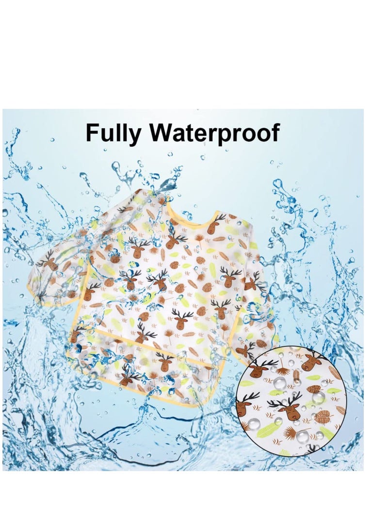 5 Pack Baby Long Sleeve Bibs, Toddler Feeding Waterproof Bibs with Great Capacity Pocket, Infant Smock Shirt Bib for Eating, Painting, Playing, Travel - Image 5