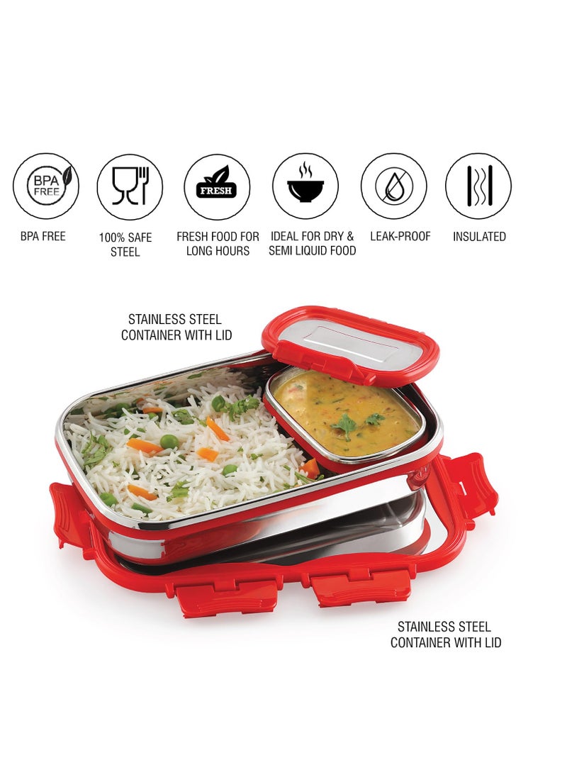 Cello - Cello click it steel insulated lunch box, medium, 925ml, red - Image 1