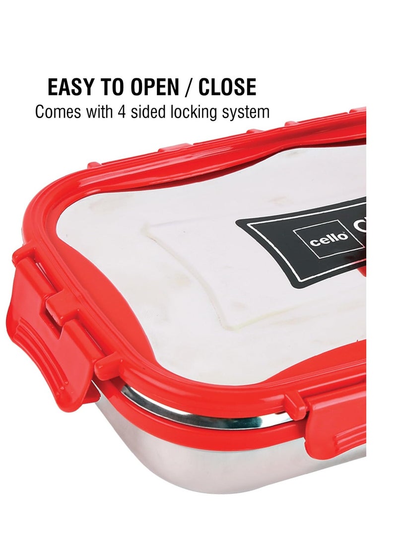 Cello - Cello click it steel insulated lunch box, medium, 925ml, red - Image 1