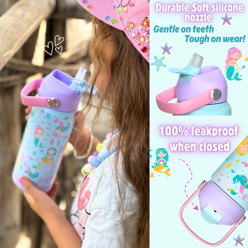 OCEANIC Kids Stainless Steel Water Bottle 550ml 18oz Double-Wall Vacuum Insulated 304 Stainless steel Water Bottle BPA FREE Leak Proof Kids School Water Flask (Mermaid 550ml) - Image 2