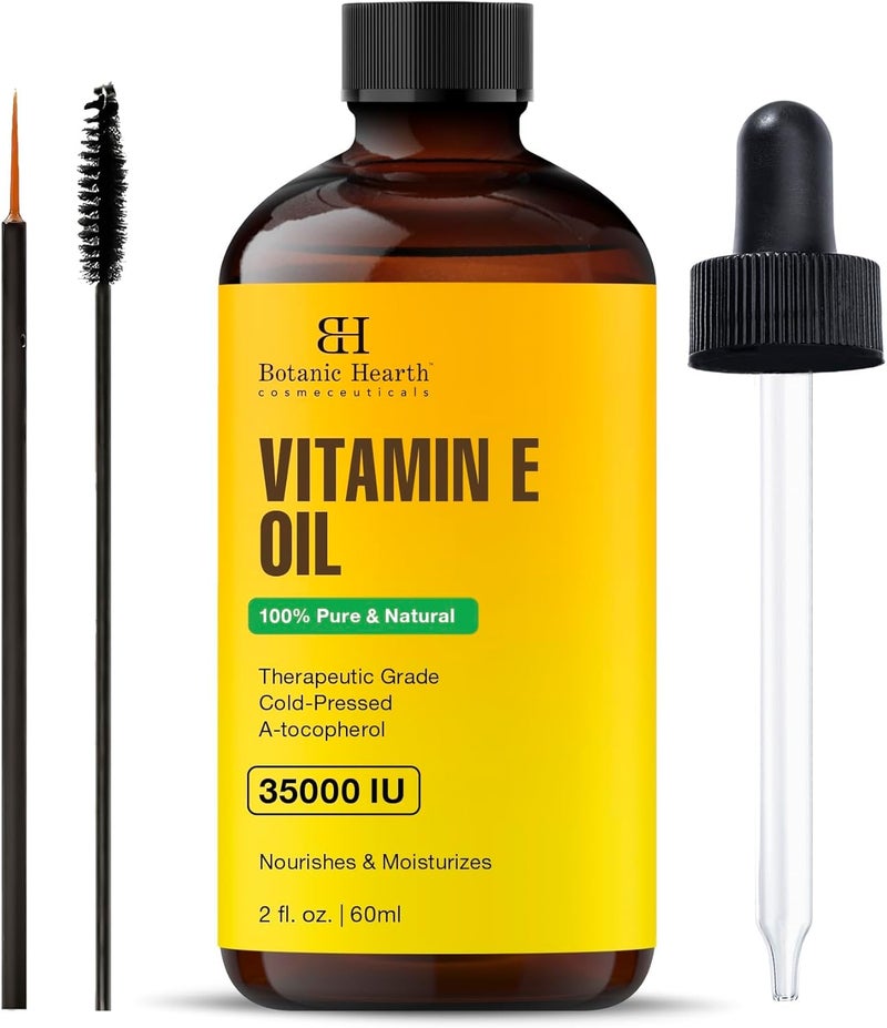 Botanic Hearth Vitamin E Oil | 100% Pure and Natural oil for Growth of Nails, Hair, Eyebrows & Eyelashes | 35,000 IU | Hair & Body Oil with Eyebrow & Eyelash Brush| 2 Fl Oz - Image 1