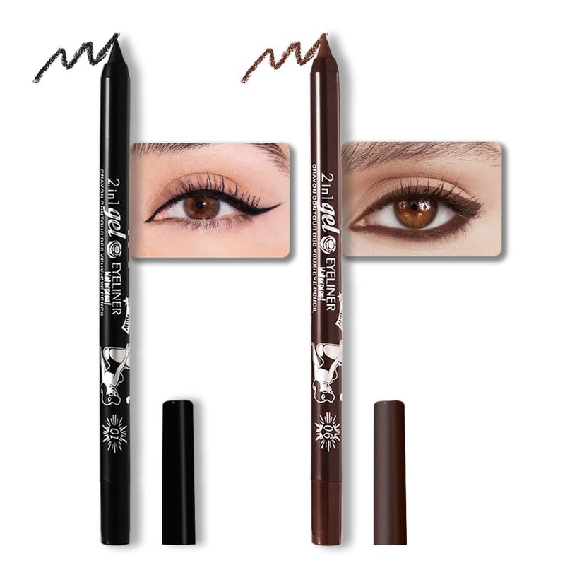 evpct evpct 2Pcs Black & Dark Brown Color Gel Glitter Eyeliner Pencils Set for Women Waterline Waterproof Smudge Proof lapiz de ojos delineador de ojos contra el agua Eye Liner Makeup
