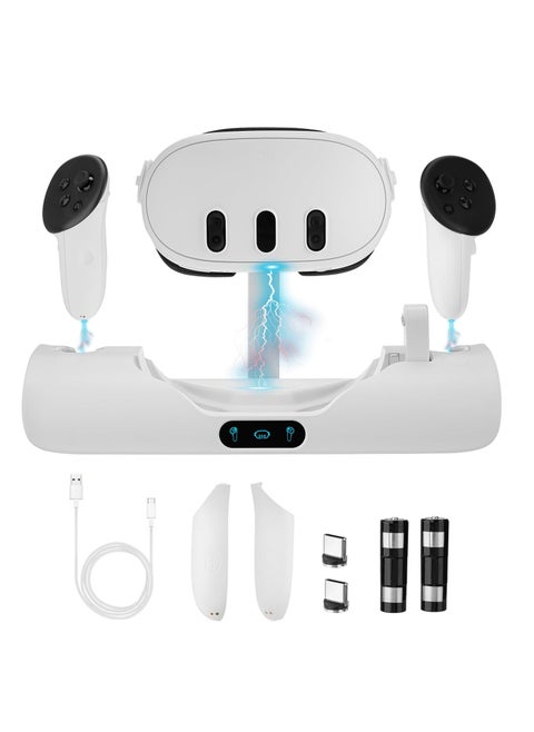Charging Dock for Oculus/Meta Quest 3, VR Headset Charging Stand for Quest 3 Headset & Controller Charging Station with 2 Rechargeable Batteries and Indicator