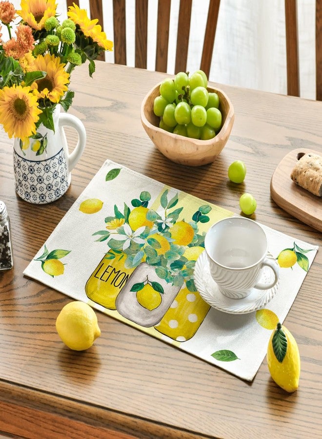 Artoid Mode Yellow Stripes Vase Lemon Summer Placemats Set of 4, 12x18 Inch Seasonal Spring Table Mats for Party Kitchen Dining Decoration - Image 3