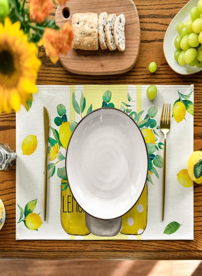 Artoid Mode Yellow Stripes Vase Lemon Summer Placemats Set of 4, 12x18 Inch Seasonal Spring Table Mats for Party Kitchen Dining Decoration - Image 2