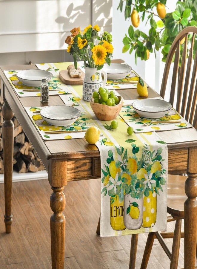 Artoid Mode Yellow Stripes Vase Lemon Summer Placemats Set of 4, 12x18 Inch Seasonal Spring Table Mats for Party Kitchen Dining Decoration - Image 5