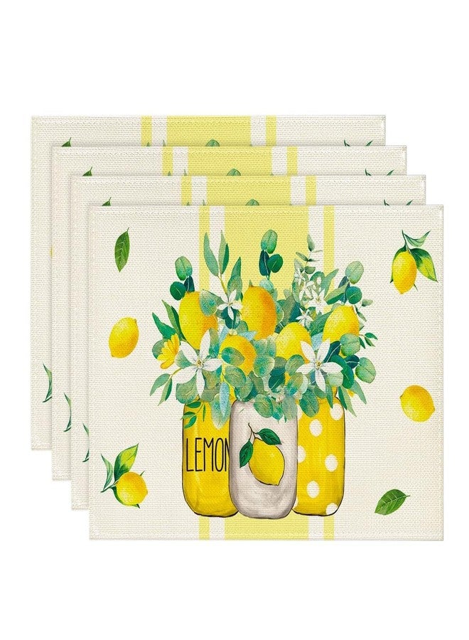 Artoid Mode Yellow Stripes Vase Lemon Summer Placemats Set of 4, 12x18 Inch Seasonal Spring Table Mats for Party Kitchen Dining Decoration - Image 1