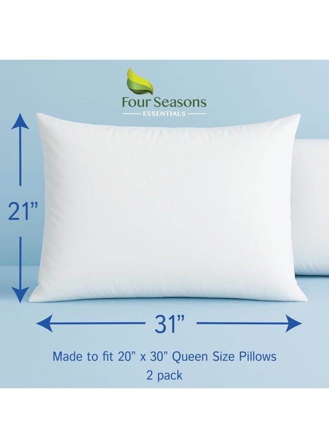 Four Seasons Essentials Queen Size Waterproof Pillow Protectors (Set of 2) – Zippered Hypoallergenic Pillowcase Cover Allergen Dust Proof Encasement - Image 2