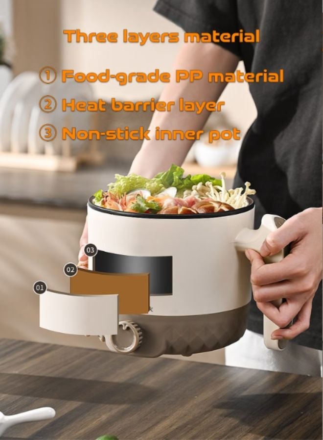 MITOYO 600W Electric Hot Pot With Stainless Steel Steamer - 1.5L Non-stick Inner Pot - Multifunctional Portable Mini Pot - Electric Skillet - Suitable for Cooking Porridge, Soup, Rice, Grilling Steak, Steaming Meat, Making Bread - Image 4