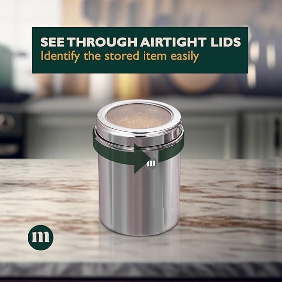 MARU 1kg Approx Stainless Steel Container with Lid Set of 6 (1250ml) See-Through Transparent Lid, Airtight Dabba Canister Set for Kitchen Storage, Perfect Jar Box for Food - Dal Lentils, Pulses,Grains - Image 3