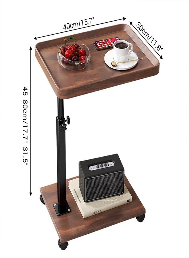 BouPower C Table End Table Adjustable Height, 360°Swivel TV Tray Tables for Small Spaces, That Slide Under Sofa with Wheels, Side Tables for Eating On Couch, Bedroom or Livingroom, Walnut - Image 4