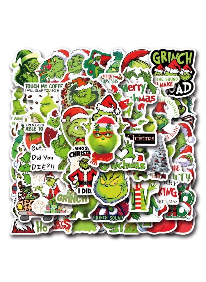 NIBEMINENT 55 Pcs Grinch Deco Kit Waterproof Stickers, High Definition Printing Bright Colors, Suitable for Laptop Skateboard Luggage Water Bottle Guitar DIY - Image 1