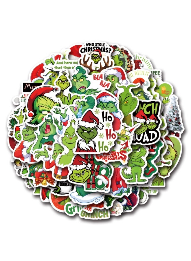 NIBEMINENT 55 Pcs Grinch Deco Kit Waterproof Stickers, High Definition Printing Bright Colors, Suitable for Laptop Skateboard Luggage Water Bottle Guitar DIY - Image 2
