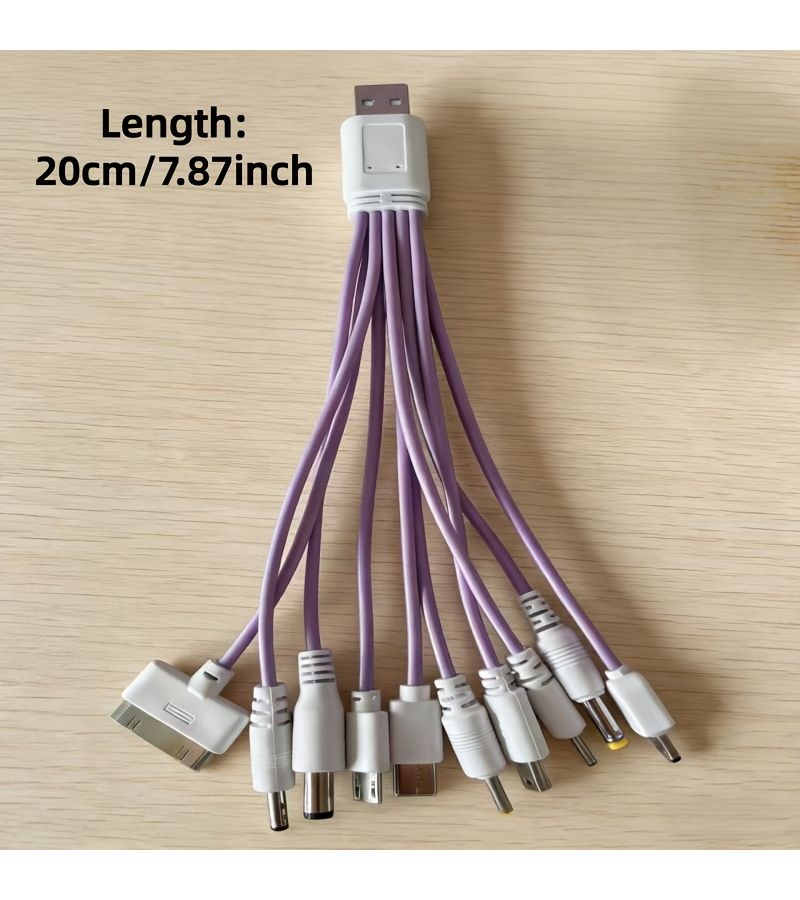 10 في 1 كابل شحن USB أحمر عالمي متعدد الكابلات بعشرة منافذ من مادة PVC ماتي - Image 1