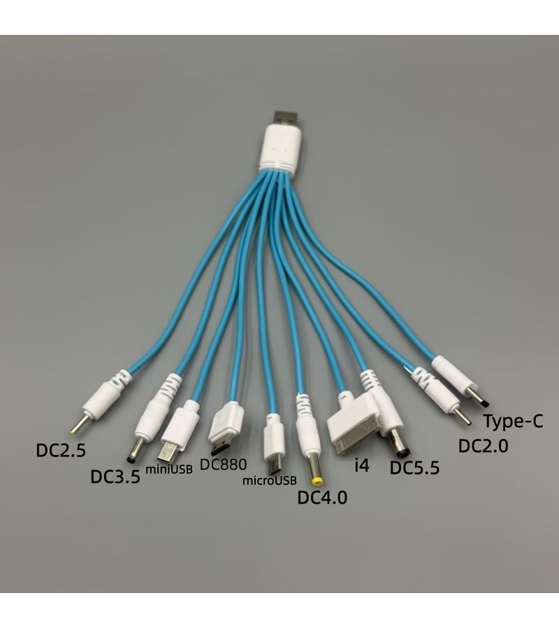 10 في 1 كابل شحن USB أحمر عالمي متعدد الكابلات بعشرة منافذ من مادة PVC ماتي - Image 3