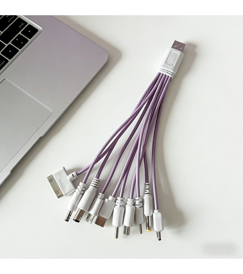 10 في 1 كابل شحن USB أحمر عالمي متعدد الكابلات بعشرة منافذ من مادة PVC ماتي - Image 4