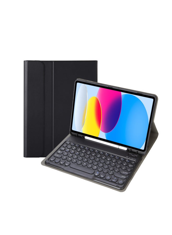 Generic - Protective Case Wireless Keyboard For Ipad 10th Gen 10.9.7 Tablet Compatible Ipad Pro 11 Magnetic Suction Smart Control For 9-Color:Black Leather Case + Round Key Cap Keyboard-Applicable Model:ipad 10 Generation 10.9 2022 Edition - Image 1