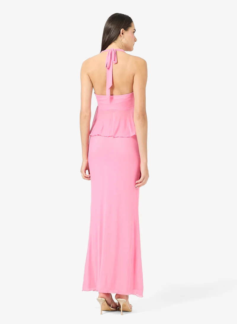 Ginger Halter Neck Top & Skirt Coord Set with Golden Accent