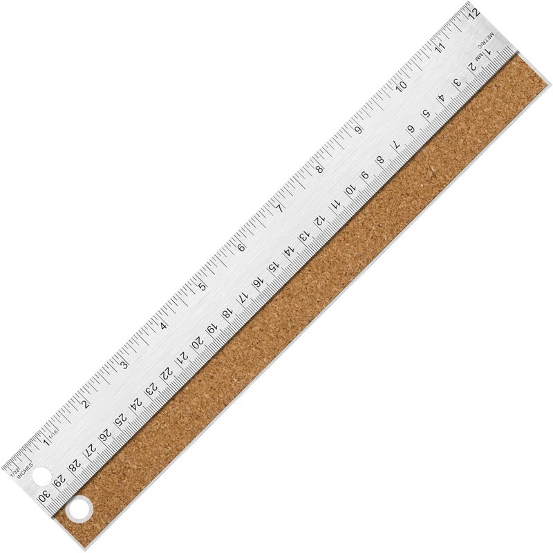 VORIGY Metal Ruler with Cork Backing, 12 Inch Stainless Steel Rulers 12 Inch Metal Ruler - Imperial and Metric - Non-Slip Prevent Ink Leakage - for School Office Engineering Tools - Image 1