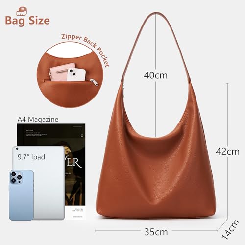 KALIDI Casual Tote Bag Vegan Leather Hobo Zipper Work Bag Weekender Shoulder for Women Shoulder Travel Purse (Tan) - Image 4