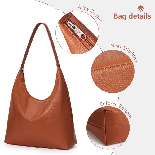 KALIDI Casual Tote Bag Vegan Leather Hobo Zipper Work Bag Weekender Shoulder for Women Shoulder Travel Purse (Tan) - Image 3