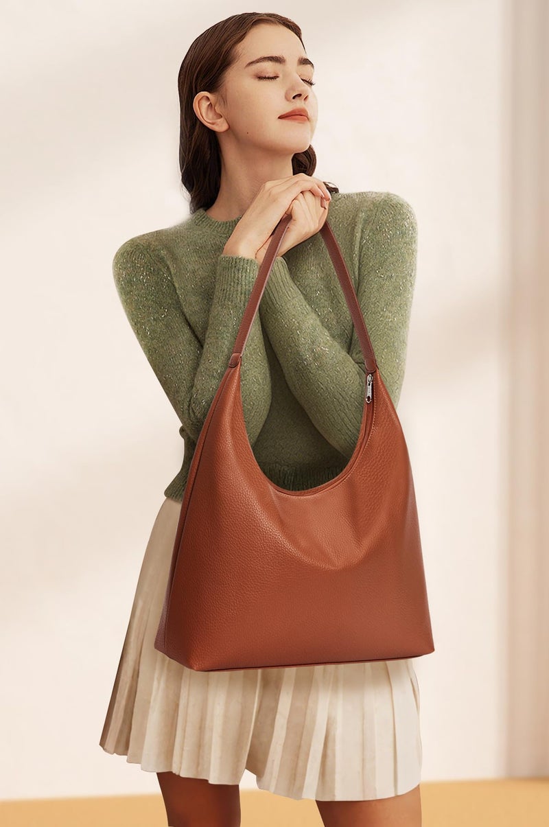 KALIDI Casual Tote Bag Vegan Leather Hobo Zipper Work Bag Weekender Shoulder for Women Shoulder Travel Purse (Tan) - Image 5