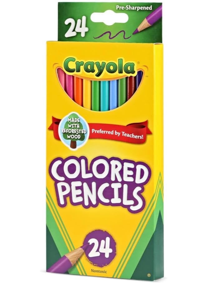 كرايولا أقلام رصاص ملونة طويلة بجودة عالية، مجموعة 24 قطعة بتدرجات ألوان زاهية للرسم والتلوين، مناسب للمدارس والهوايات الفنية وللاستخدام اليومي - Image 1