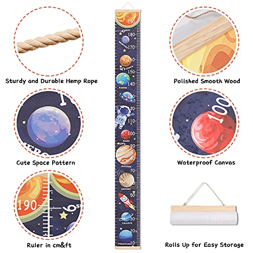 HIFOT Kids Growth Chart Height Measuring Chart, Outer Space Canvas Wall Hanging Rulers for Baby Children Kids Boys Bedroom Decor 74.8'' 7.87'' - Image 3