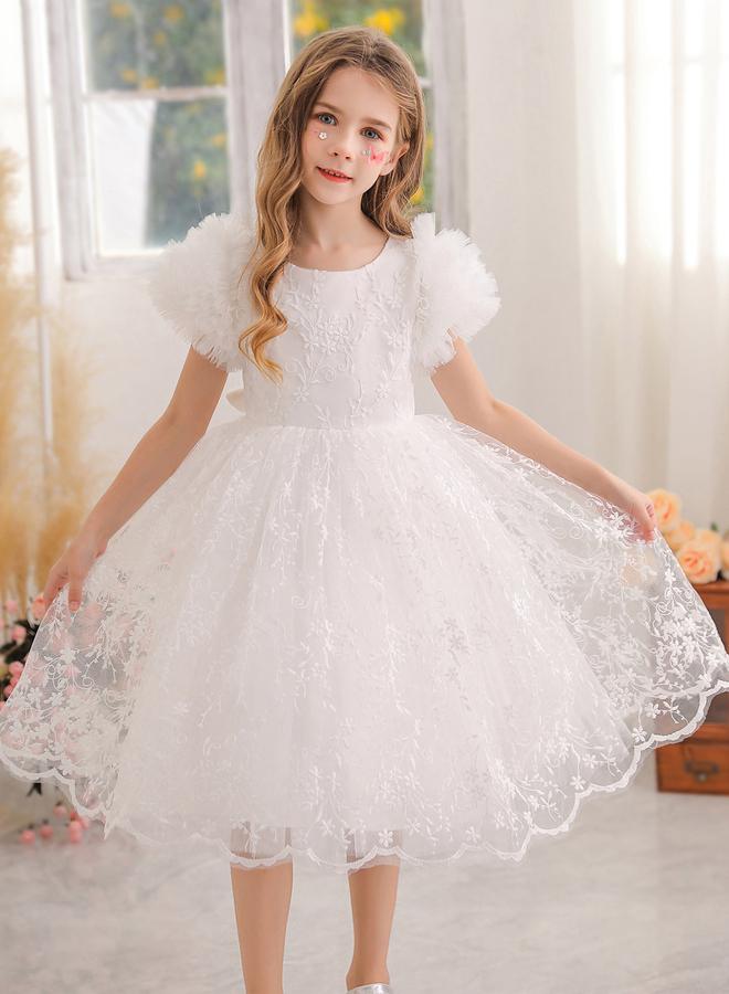 Take Two Girls Floral Mesh All Lace Bow Detail Party Dress - Image 3