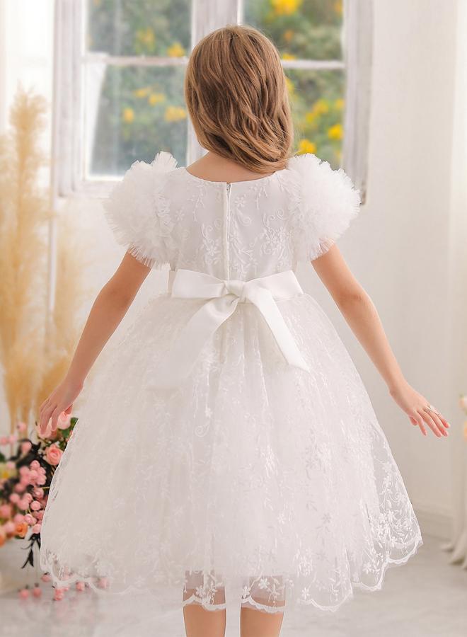 Take Two Girls Floral Mesh All Lace Bow Detail Party Dress - Image 2