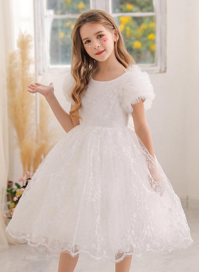 Take Two Girls Floral Mesh All Lace Bow Detail Party Dress - Image 4