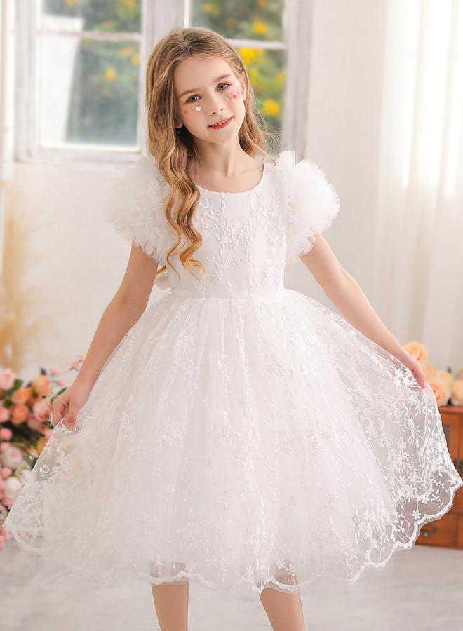 Take Two Girls Floral Mesh All Lace Bow Detail Party Dress - Image 1