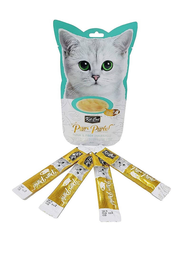 Kit Cat معجون كرات الشعر من بوريه التونة والألياف للقطط، 4 × 15 جم
