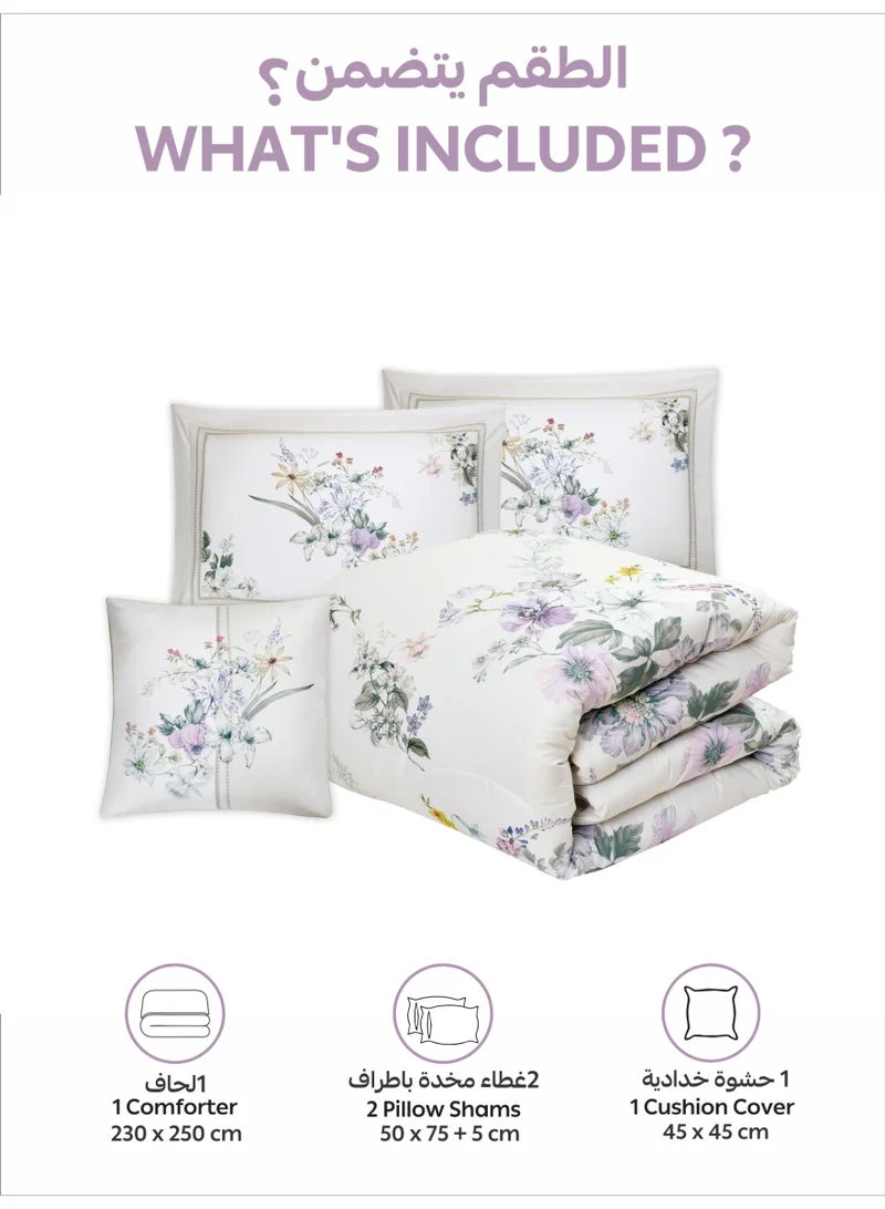 Donetella Bedding Comforter Set, King Size 250x230cm - 4-Pcs Digital Print Quilted Bed Set, Microfiber Fabric - 1 Comforter, 2 Pillow Shams,1 Cushion Cover.
