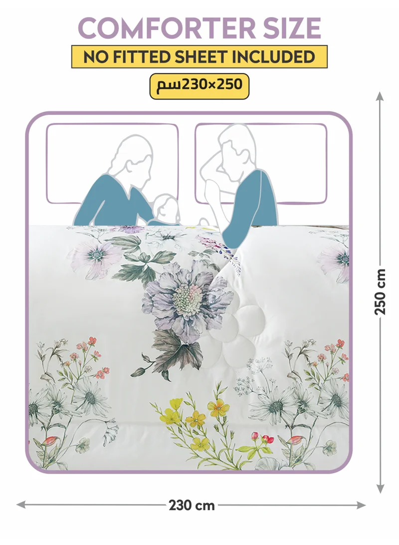 Donetella Bedding Comforter Set, King Size 250x230cm - 4-Pcs Digital Print Quilted Bed Set, Microfiber Fabric - 1 Comforter, 2 Pillow Shams,1 Cushion Cover.