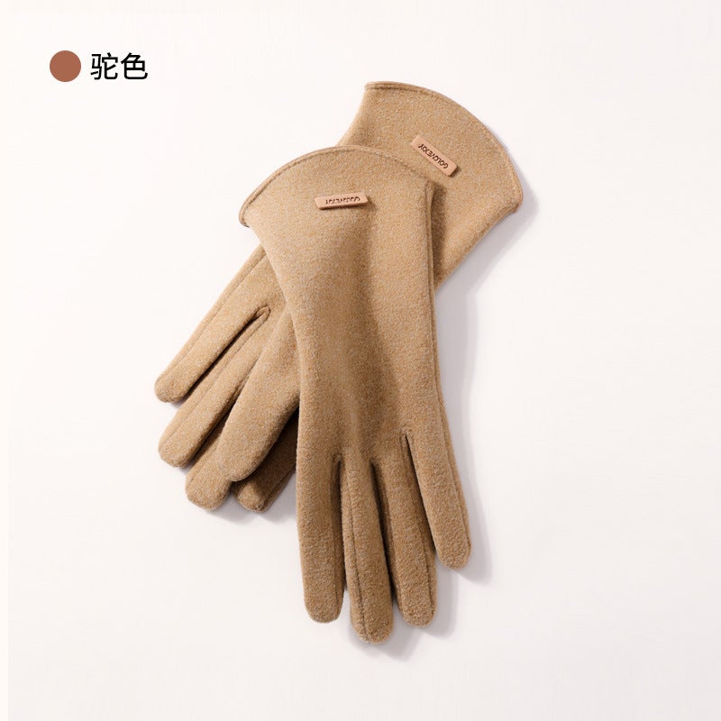 Winter Wool Gloves for Women Touchscreen Dark tea camel (de velvet) DY43