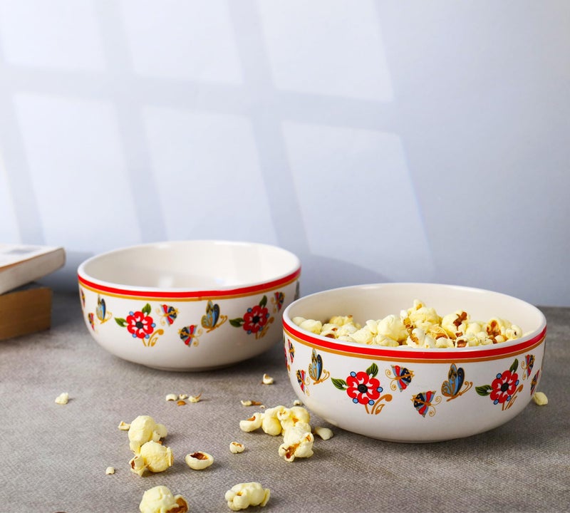 Niyara Ceramic Printed Bowl Set of 2 | Premium Serving Bowls for Snacks, Soup & Desserts | Microwave & Dishwasher Safe (Butterfly Bowl) - Image 1