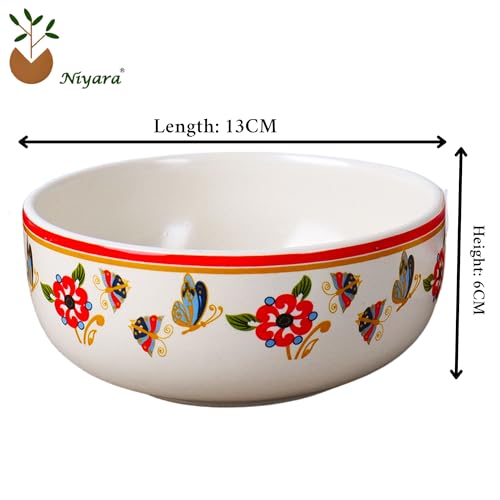 Niyara Ceramic Printed Bowl Set of 2 | Premium Serving Bowls for Snacks, Soup & Desserts | Microwave & Dishwasher Safe (Butterfly Bowl) - Image 4