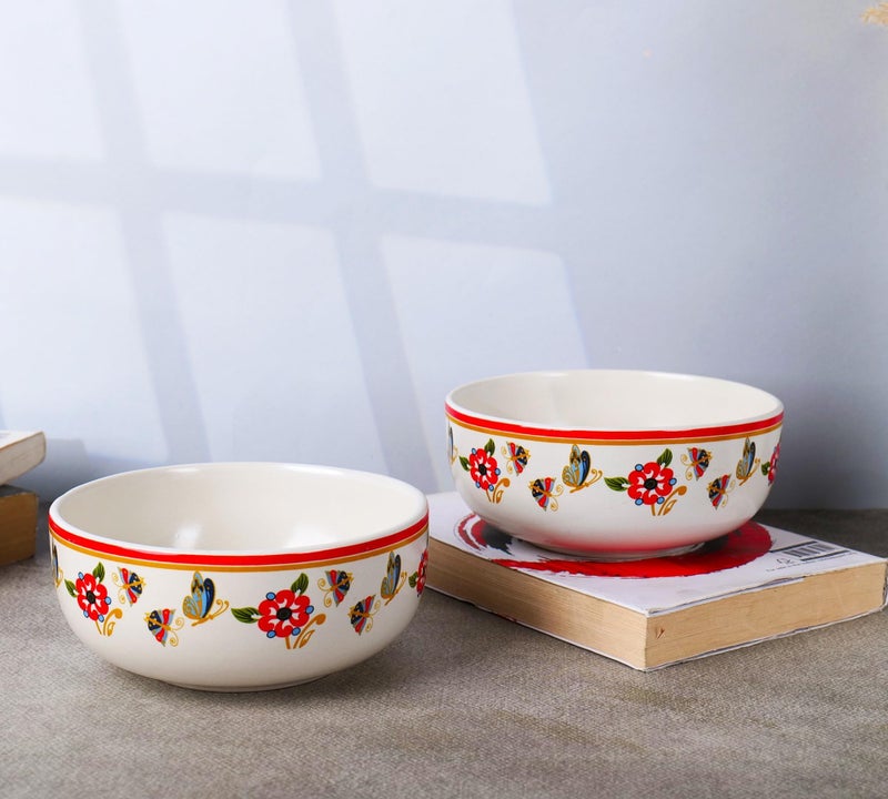 Niyara Ceramic Printed Bowl Set of 2 | Premium Serving Bowls for Snacks, Soup & Desserts | Microwave & Dishwasher Safe (Butterfly Bowl) - Image 2