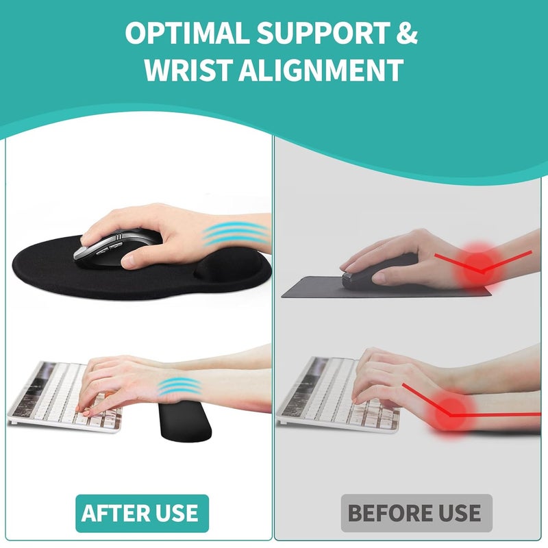 eulps Mouse Pad Wrist Support, Ergonomic Memory Foam Keyboard Wrist Pad & Gel Wrist Rest Set for Computer Keyboard for Easy Typing & Pain Relief for Office & Home(Black Set) - Image 4