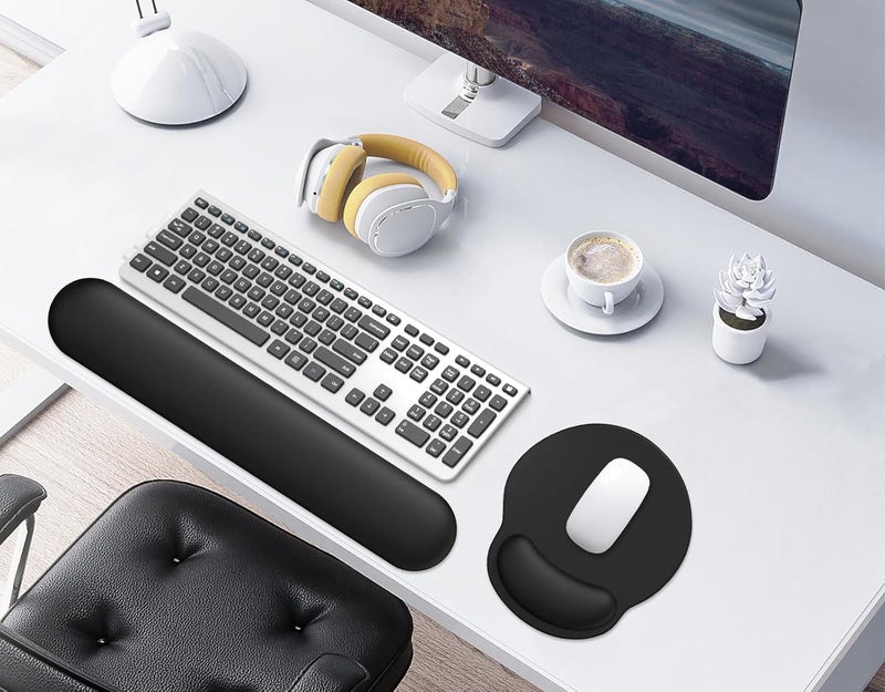 eulps Mouse Pad Wrist Support, Ergonomic Memory Foam Keyboard Wrist Pad & Gel Wrist Rest Set for Computer Keyboard for Easy Typing & Pain Relief for Office & Home(Black Set) - Image 2