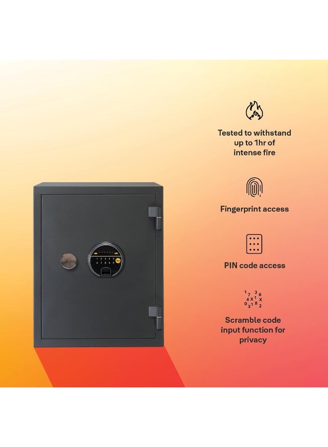Yale High Security Biometric Fire Safe XLarge, 1 hour fire resistance, LED display panel, 16mm Locking bolts, upto 126 fingerprint storage, Black, suitable for home and office use, YFF/520/FG2 - Image 3