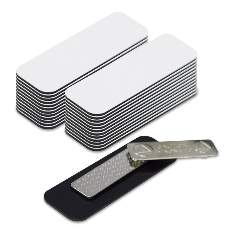 All Quality White Name Tag Blanks â€“ 25 Pack, 1" x 3", Round Corners, Durable Plastic, DIY Engravable Badges with Magnetic Backing â€“ All Quality Badges - Image 1